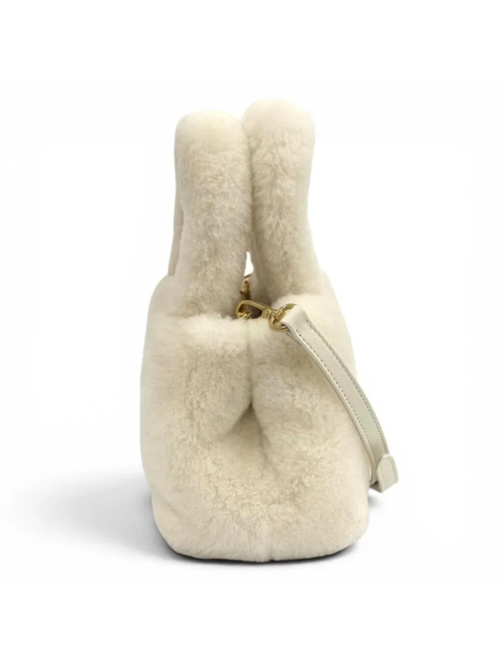 Miu Miu Sheepfur with Logo Plate Shearling 2-Way Handbag White